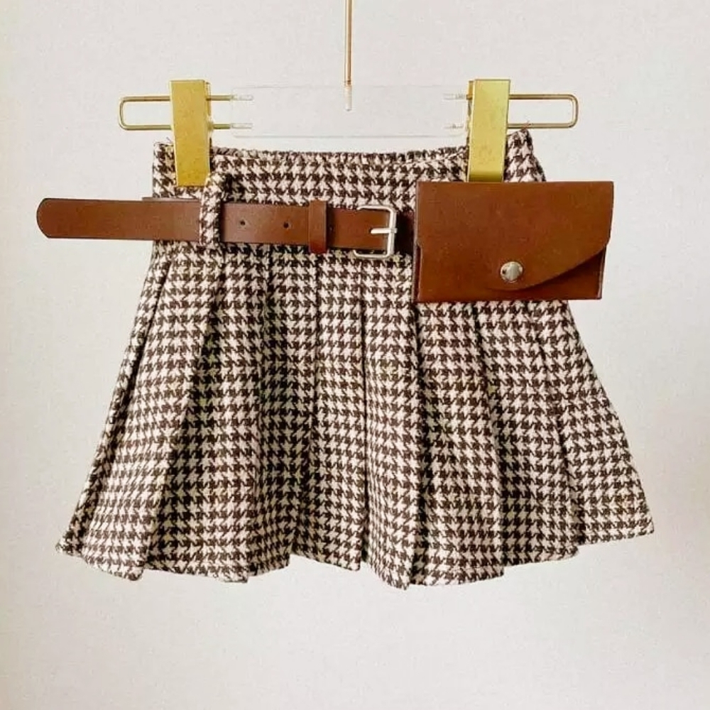 kids houndstooth skirt with fannypack
